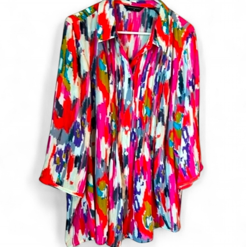 Investments Womens Multicolor Floral Button Front Accordian Pleated 2X